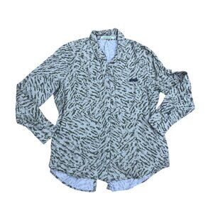 CALVIN KLEIN JEANS Lyocell Button Top Shirt LG Womens Green Long Sleeve